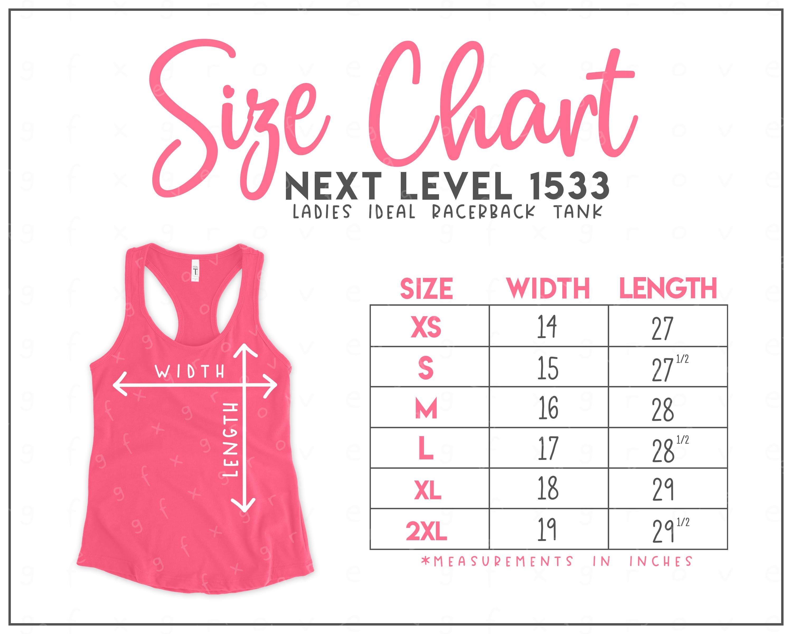 Next Level 1533 Size Chart Next Level Ideal Racerback Tank Size