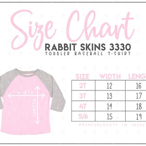 Rabbit Skins 3330 Toddler Baseball T-Shirt Size Chart • Rabbit Skins Toddler Baseball Tee Size Chart • RS3330