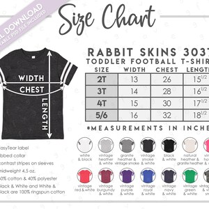 Semi-Editable Rabbit Skins 3037 Size + Color Chart • Rabbit Skins Toddler Football T-Shirt • Rabbit Skins Toddler Tee Color Chart • RS3037
