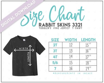 Tabela de tamanhos de camisetas de malha fina Rabbit Skins 3321 para crianças • Tabela de tamanhos para crianças Rabbit Skins • Tabela de tamanhos de camisetas para crianças Rabbit Skins • RS3321