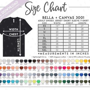 Bella + Canvas 3005 Size Chart - Bella Canvas V-neck T-shirt Size