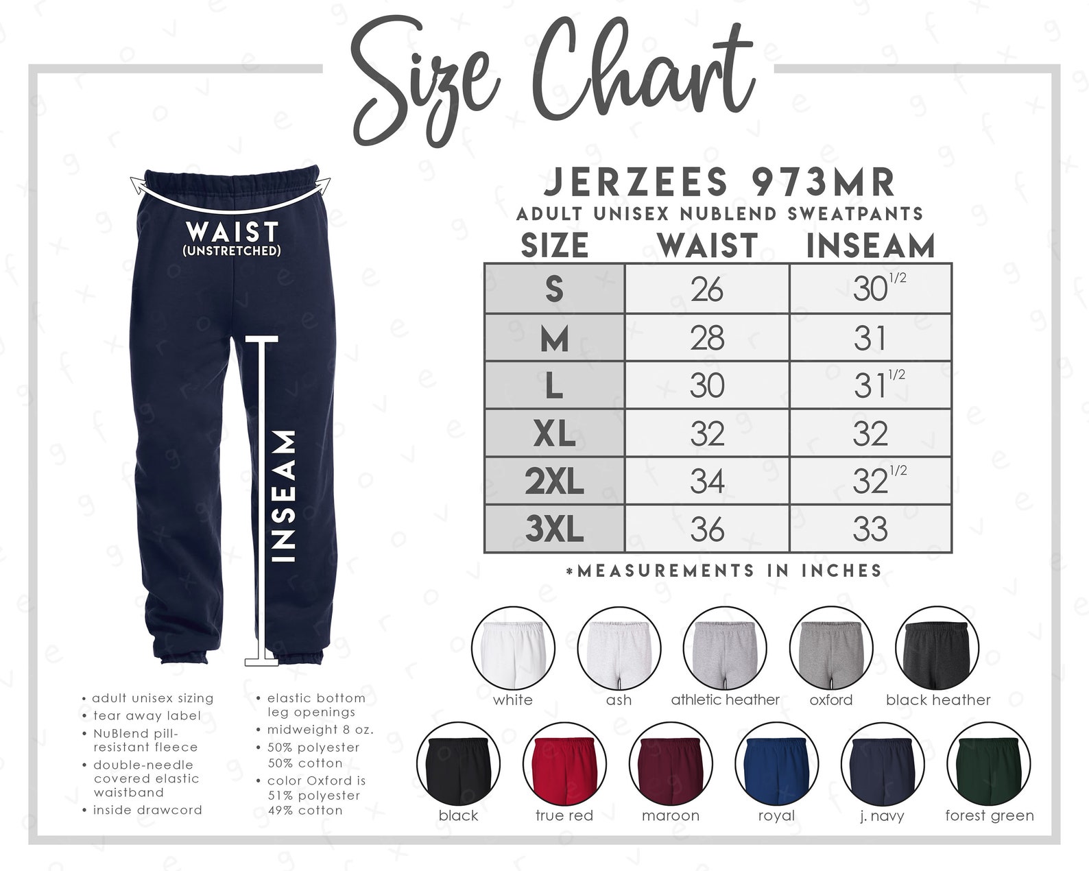 Jerzees 973mr Size Color Chart 2 Versions Included With And Etsy