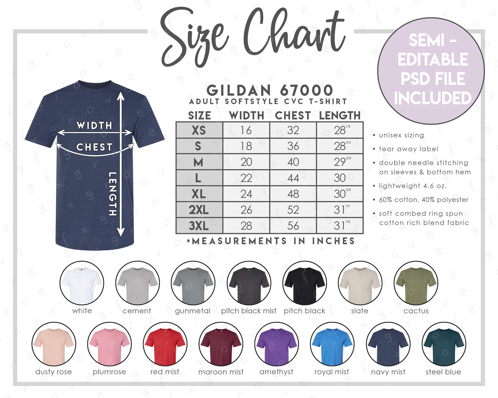 Semi-Editable G670 Size Chart Color Chart 2 versions | Etsy