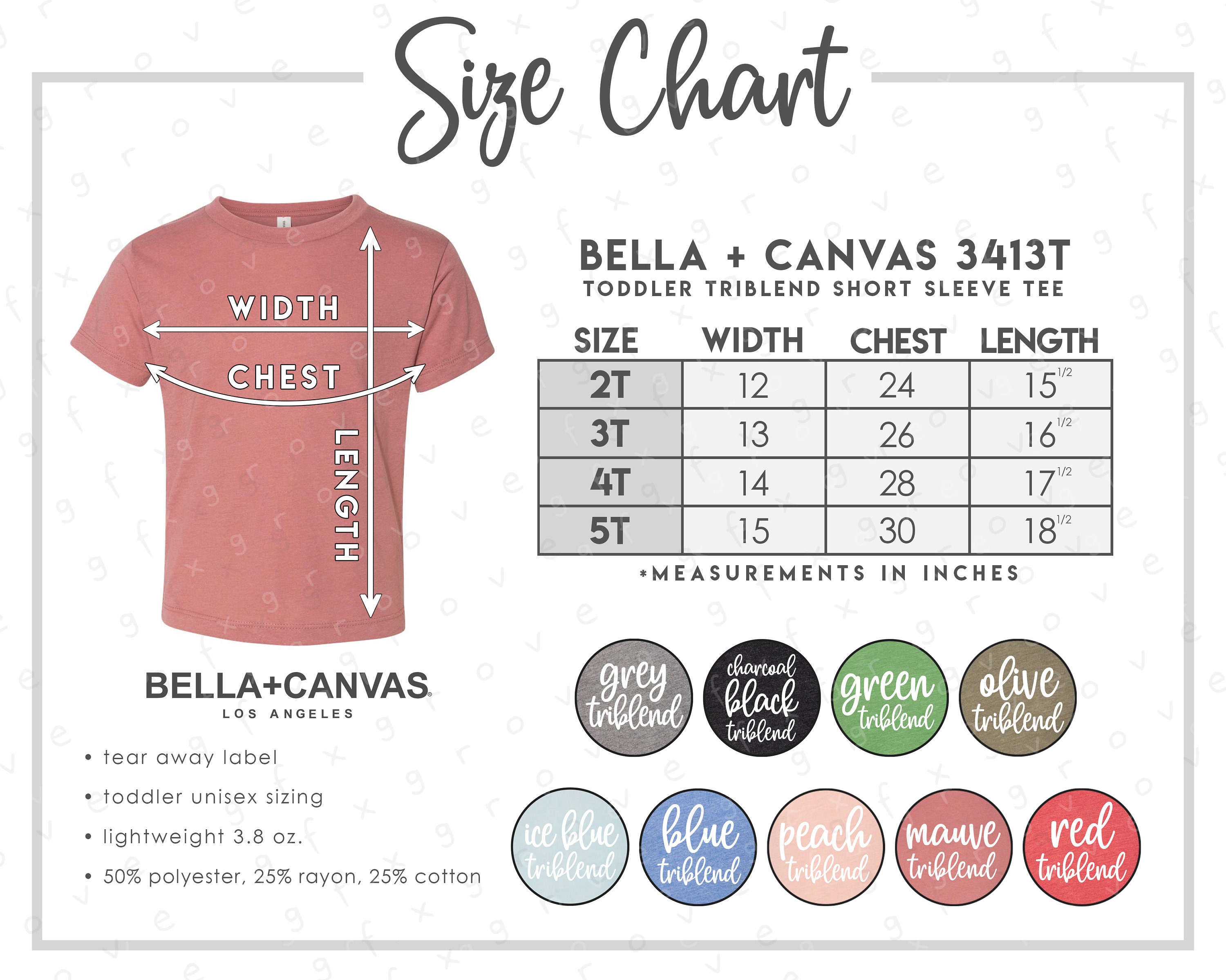 bella canvas size chart