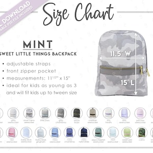 Semi-Editable Children&#39;s Medium Backpack Size + Color Chart • Kid&#39;s Backpack Size Chart