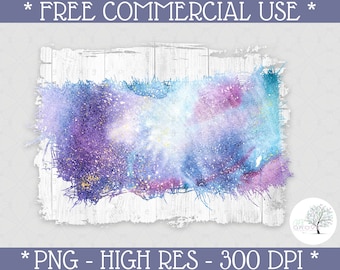 May include: A digital illustration of a watercolor galaxy with a white background. The galaxy is a mix of purple, blue, and pink colors with gold glitter. The image has a distressed, textured look.