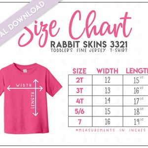 Rabbit Skins 3321 Toddlers Fine Jersey T-Shirt Size Chart • Rabbit Skins Toddler Size Chart • Rabbit Skins Toddler Tee Size Chart • RS3321