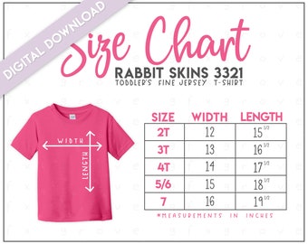 Tabela de tamanhos de camisetas de malha fina Rabbit Skins 3321 para crianças • Tabela de tamanhos para crianças Rabbit Skins • Tabela de tamanhos de camisetas para crianças Rabbit Skins • RS3321