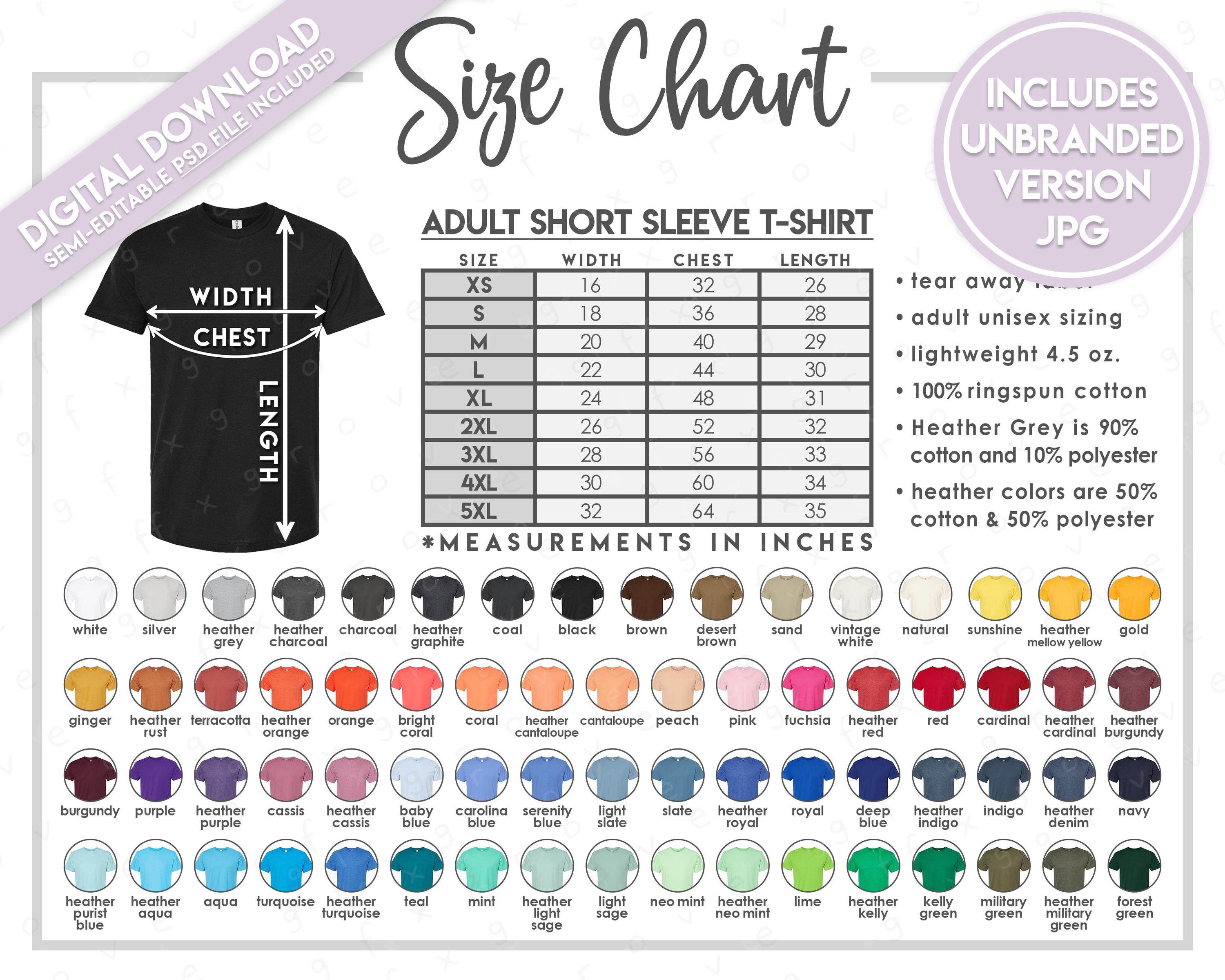 Semi-editable Tultex 202 Size + Color Chart • Tultex Unisex Fine
