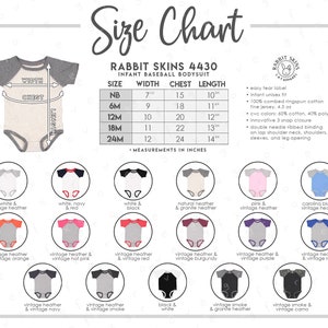 Rabbit Skins 4430 Size + Color Chart • ALL 17 COLORS • Rabbit Skins Infant Baseball Bodysuit Size Chart • 4430 Color Chart • RS4430