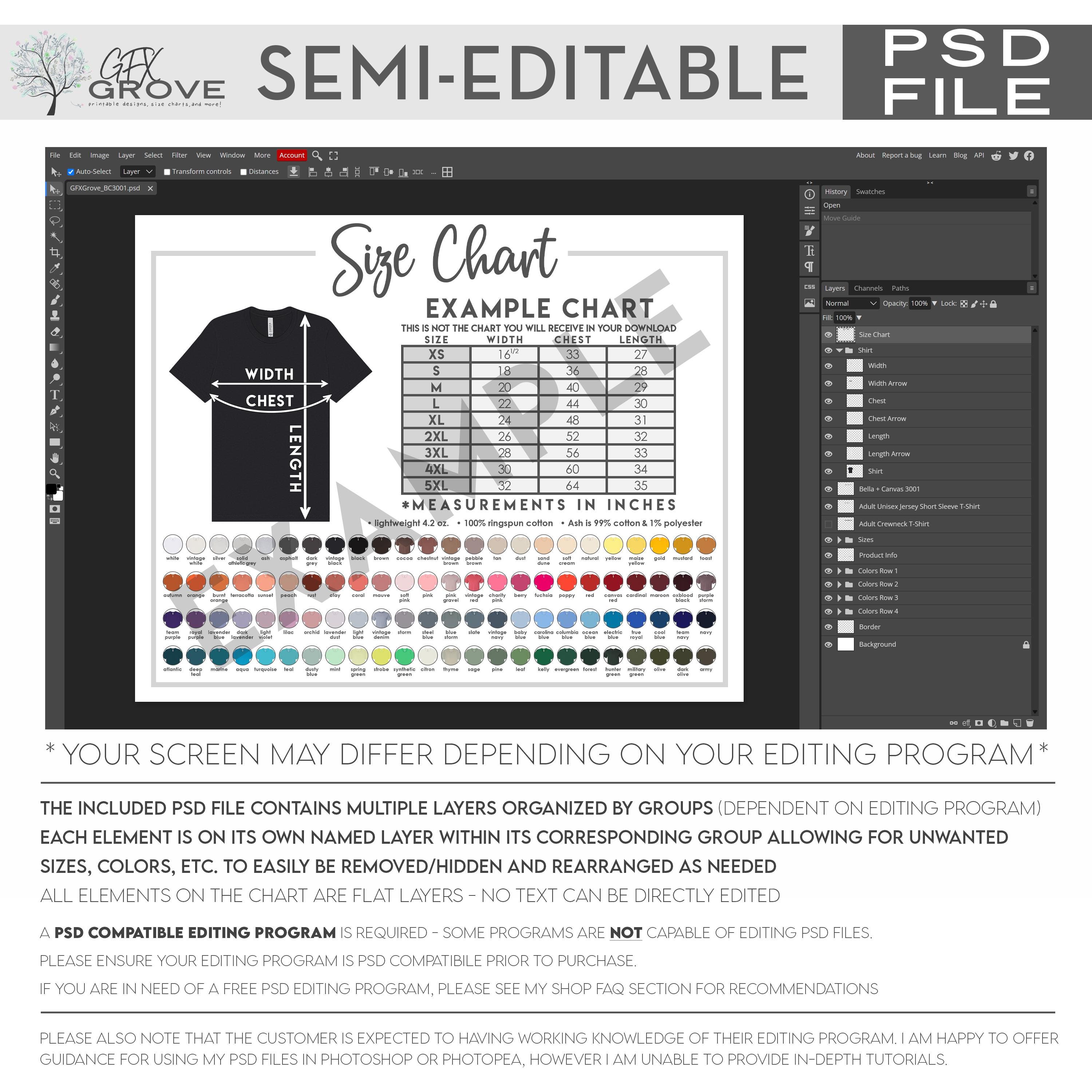 Semi Editable LAT Apparel 6901 Size + Color Chart • LAT Men's Fine