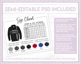 Semi-editable Port & Company PC78YQ Size + Color Chart • Youth