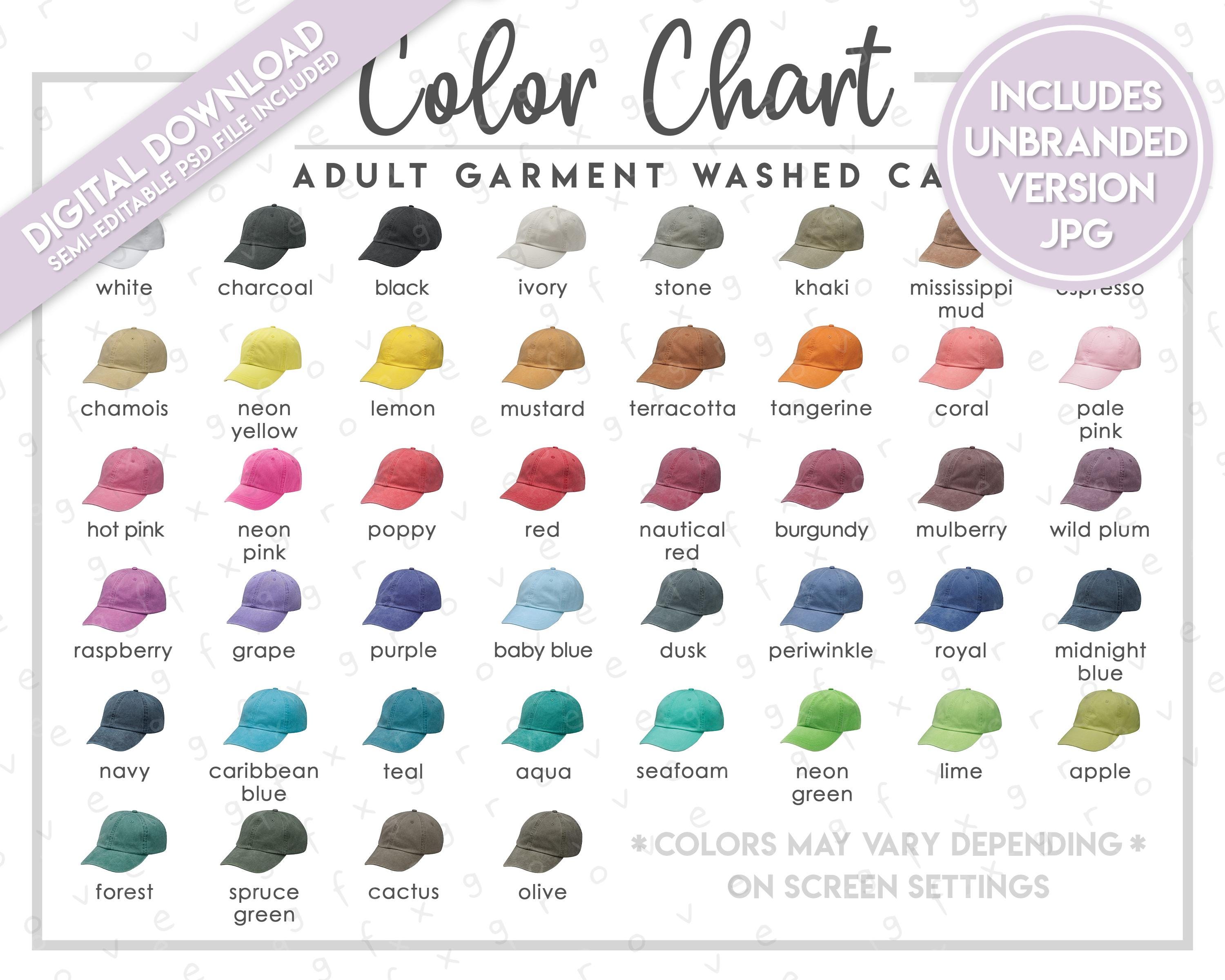 Semi-editable Adams Headwear LP101 Color Chart • Adams Garment Washed ...