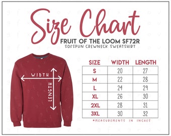 Fruit of the loom sweatshirt size chart Clearance