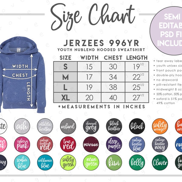 Jerzee 996 Hoodie Color Chart Editable - Etsy