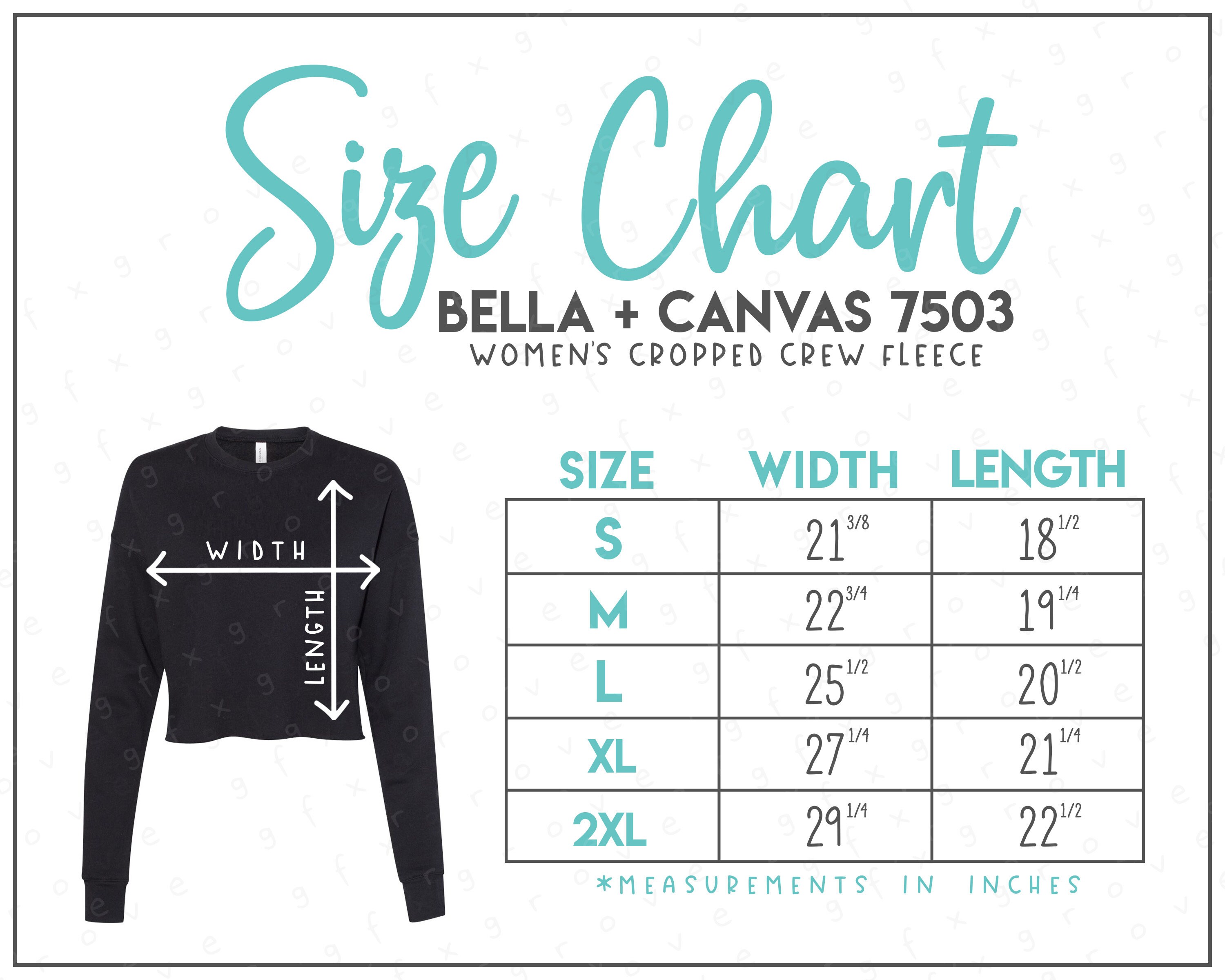 bella canvas sweatshirt size chart