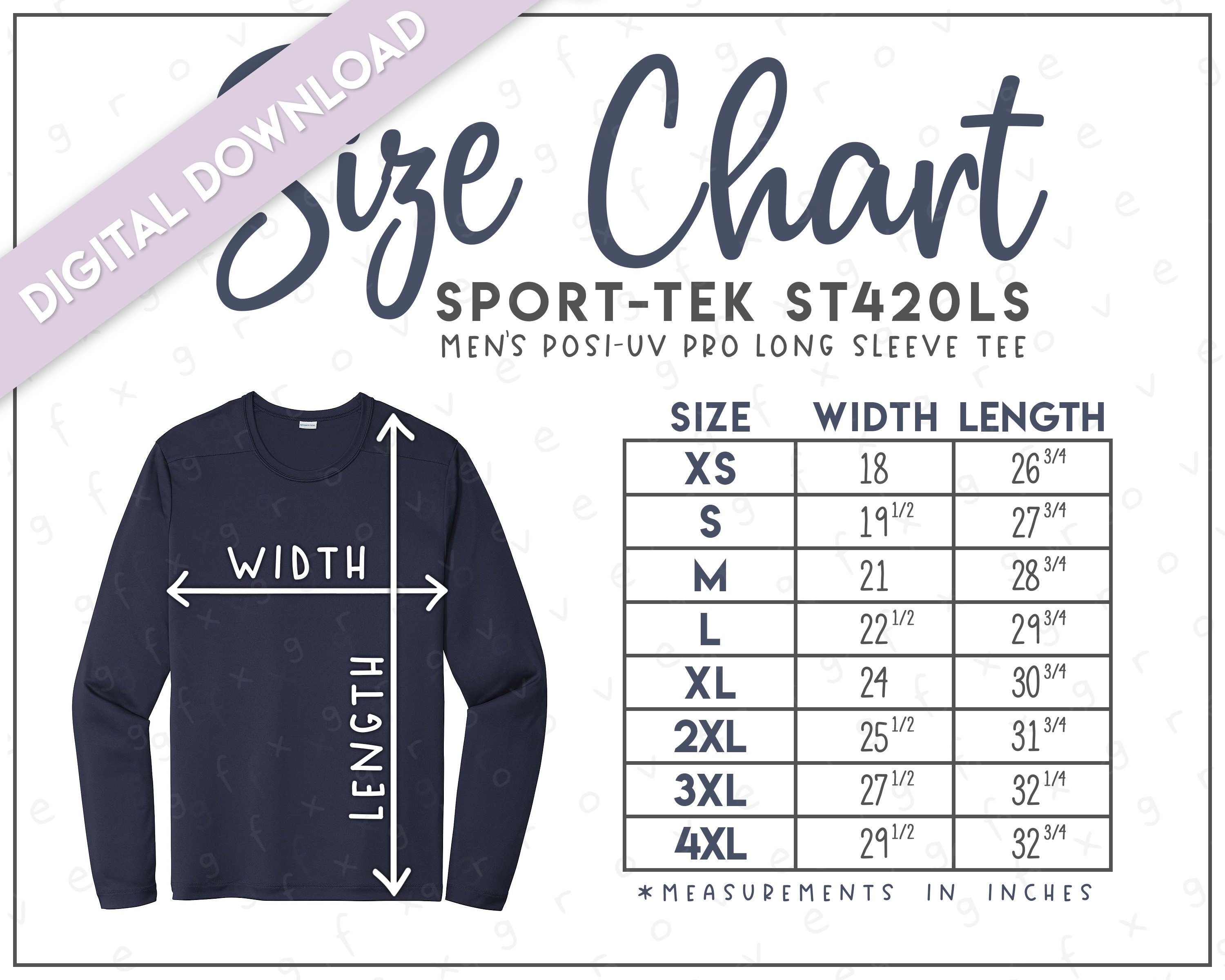 Sport-tek ST420LS Size Chart • Sport-tek Men's Posi-uv Pro Long