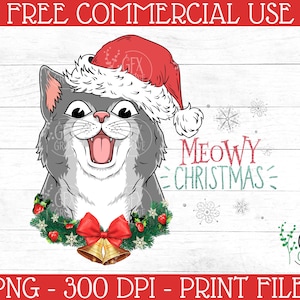 Meowy Christmas Cat Print File - Christmas Cat PNG - Christmas Cat Sublimation - Meowy Christmas PNG - Christmas Cat Clipart