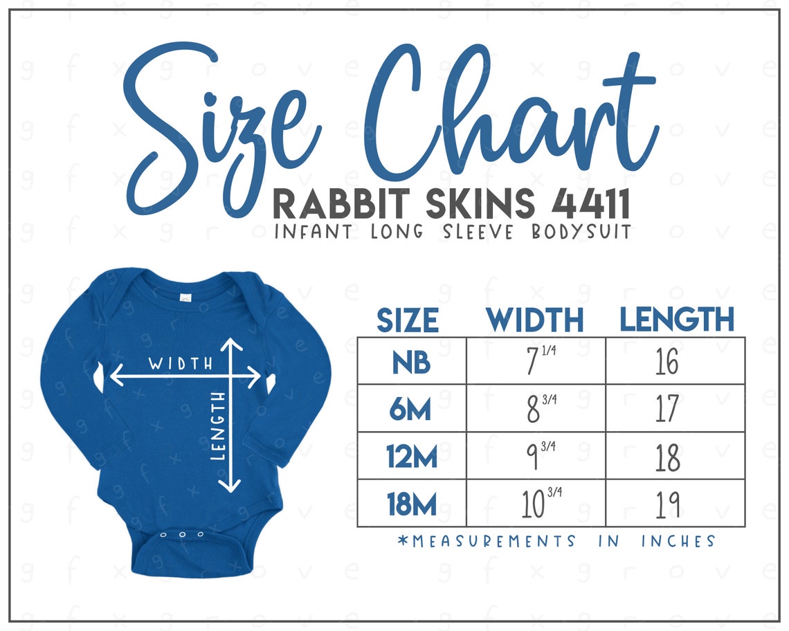 Rabbit Skins 4411 Infant Long Sleeve Bodysuit Size Chart Etsy
