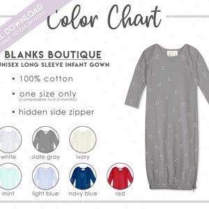 Semi-Editable Blanks Boutique Unisex Long Sleeve Infant Gown Color Chart • Blanks Boutique Unisex Baby Gown Color Chart • PSD