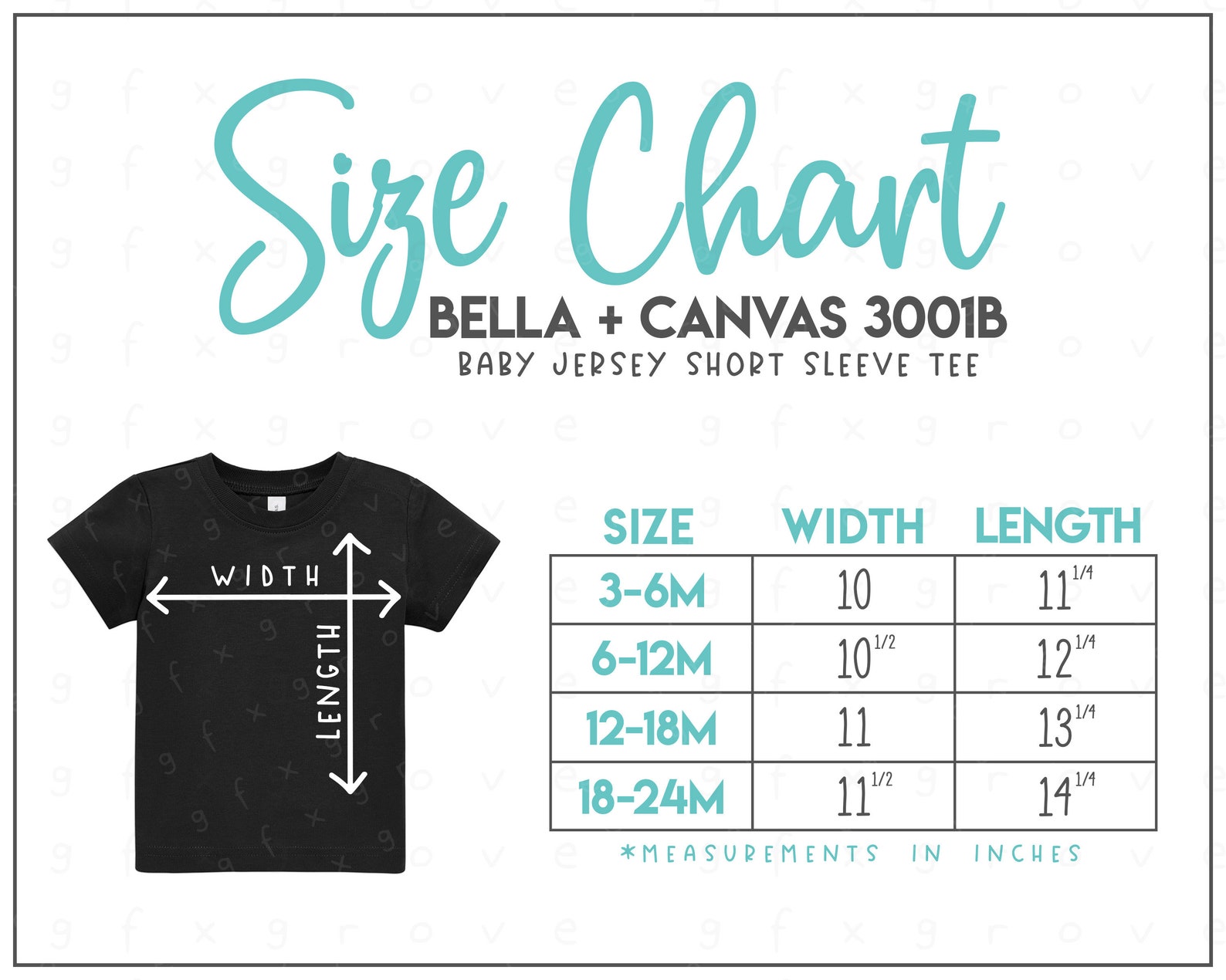 Bella Canvas 3001B Size Chart Bella Canvas Baby Tshirt Etsy