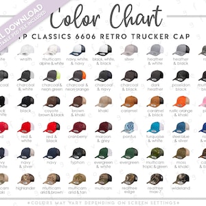 Tabla de colores semieditable YP Classics 6606 • Tabla de colores de gorras de camionero retro YP Classics • Yupoong 6606 • Gorra de camionero Yupoong