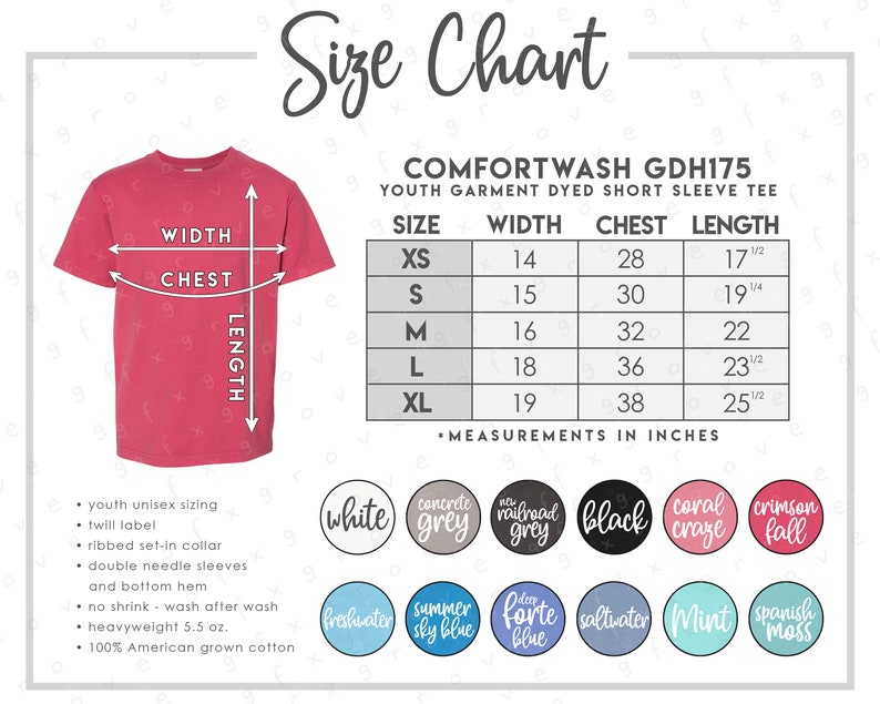 Comfortwash GDH175 Size Color Chart Hanes Comfortwash Etsy