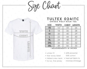 Tultex 0241TC サイズ表 • Tultex ユニセックス ポリリッチ 半袖T