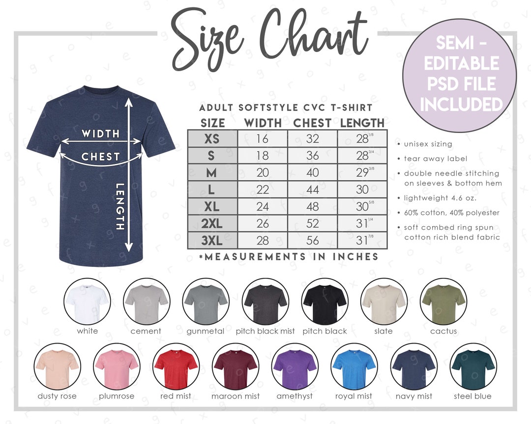 Semi-editable G670 Size Chart Color Chart 2 Versions Included Adult ...