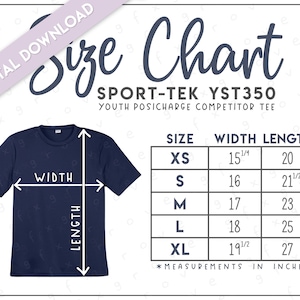 Sport-Tek YST350 Size Chart • Sport-Tek Youth Posicharge Competitor Tee • Sport Tek Youth T-Shirt • Sport Tek YST350