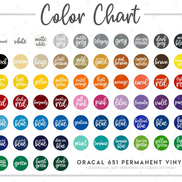 Oracal 651 Permanent Vinyl Color Chart • 64 COLORS • Semi-Editable PSD • Oracal Vinyl Color Chart • Oracal 651 Color Chart • 651 Color Chart