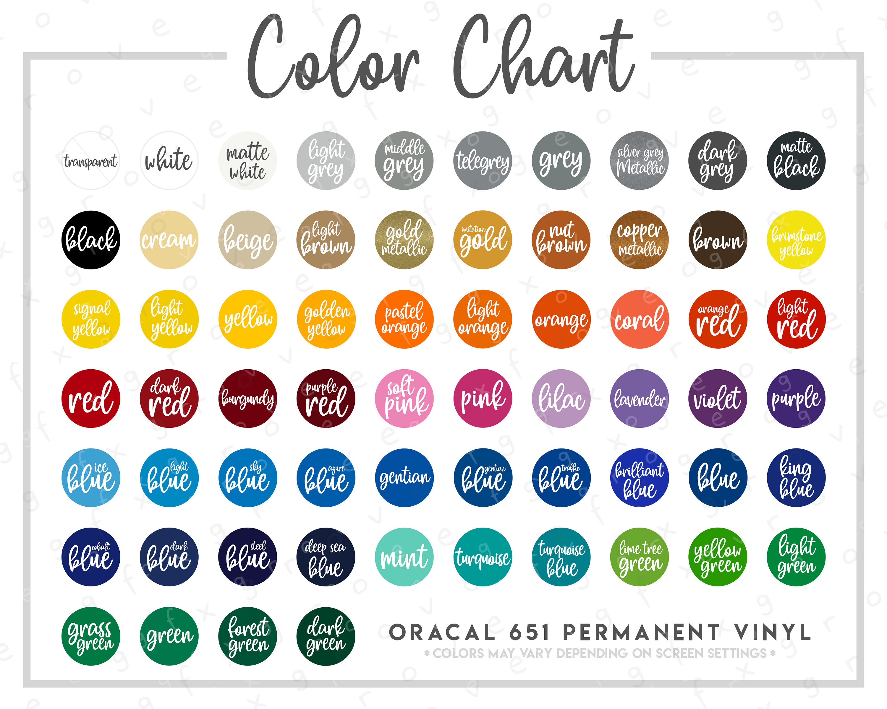 Editable Permanent Vinyl Color Chart Template BUNDLE, Permanent Vinyl  Colour Chart, Vinyl Swatch Bundle, Custom Color Swatches Listing Photo 