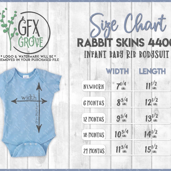 Rabbit Skins 4400 Infant Baby Rib Bodysuit Size Chart - Rabbit Skins Bodysuit Size Chart - Rabbit Skins Sizes - Rabbit Skins Baby Size Chart