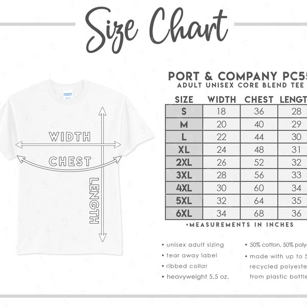 Port and Company Size Chart Pc450 - Etsy