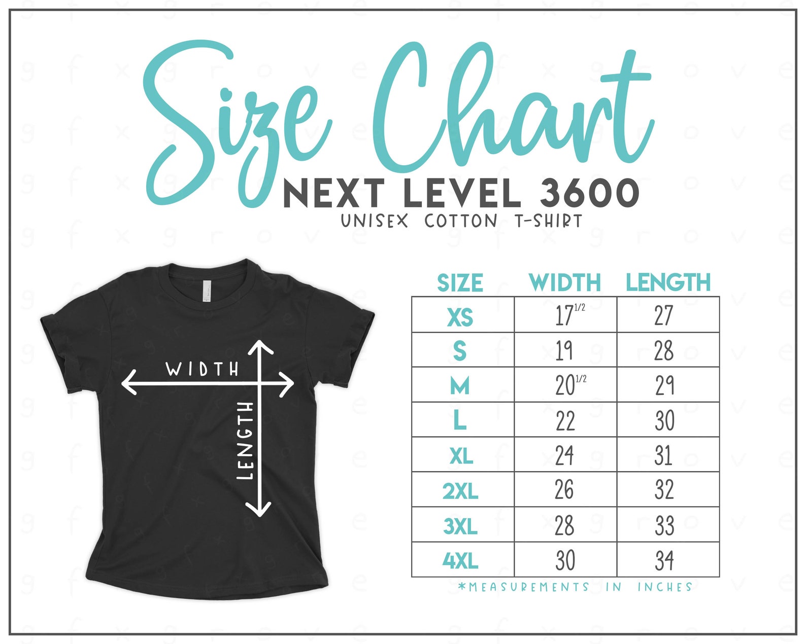 Next Level 3600 Size Chart - Next Level Unisex Cotton T-shirt Size ...
