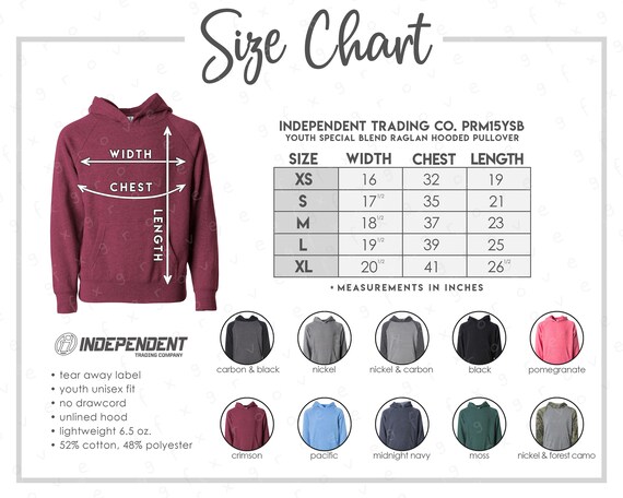 Independent Trading Co. PRM15YSB Size Color Chart 10 | Etsy