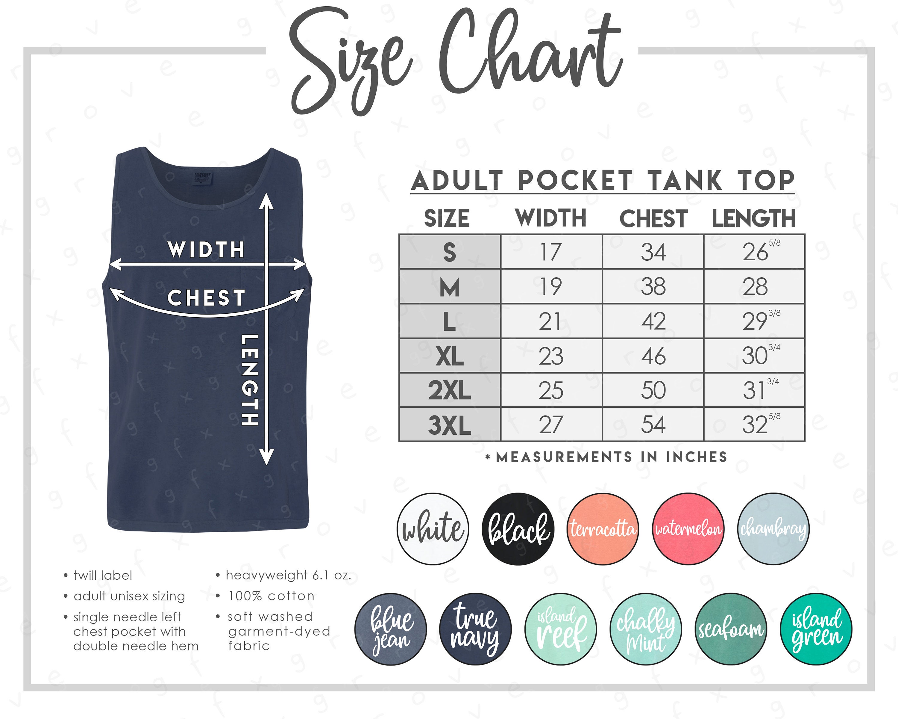 9330 Size Color Chart 2 Versions Included With & Without Branding Pocket  Tank Top Size Chart 9330 Size Chart 9330 Color Chart -  Hong Kong