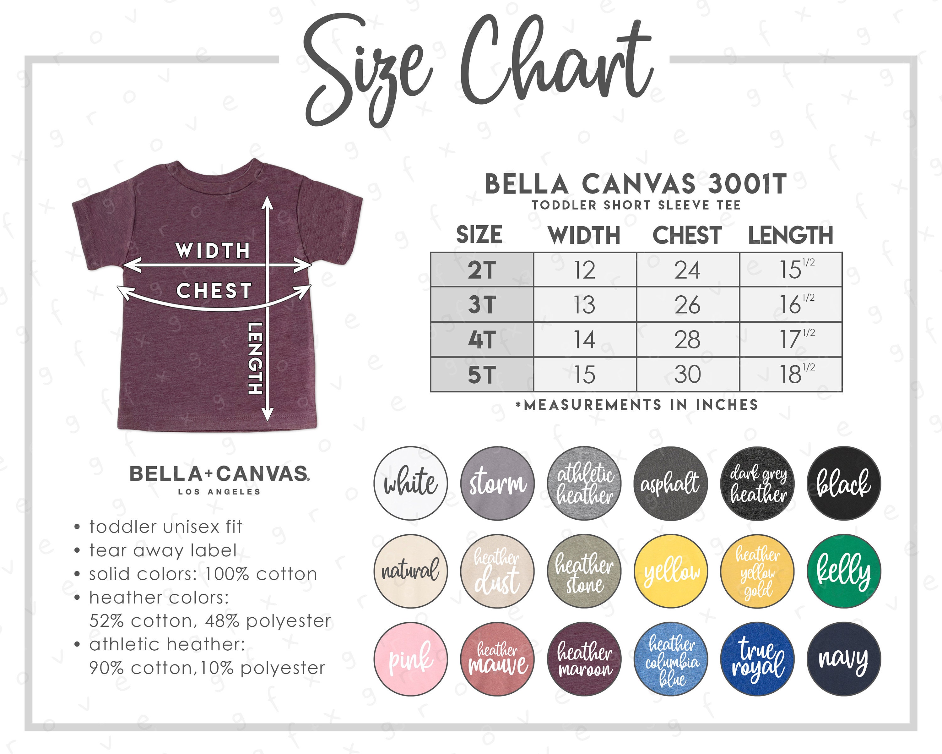 bella canvas size chart