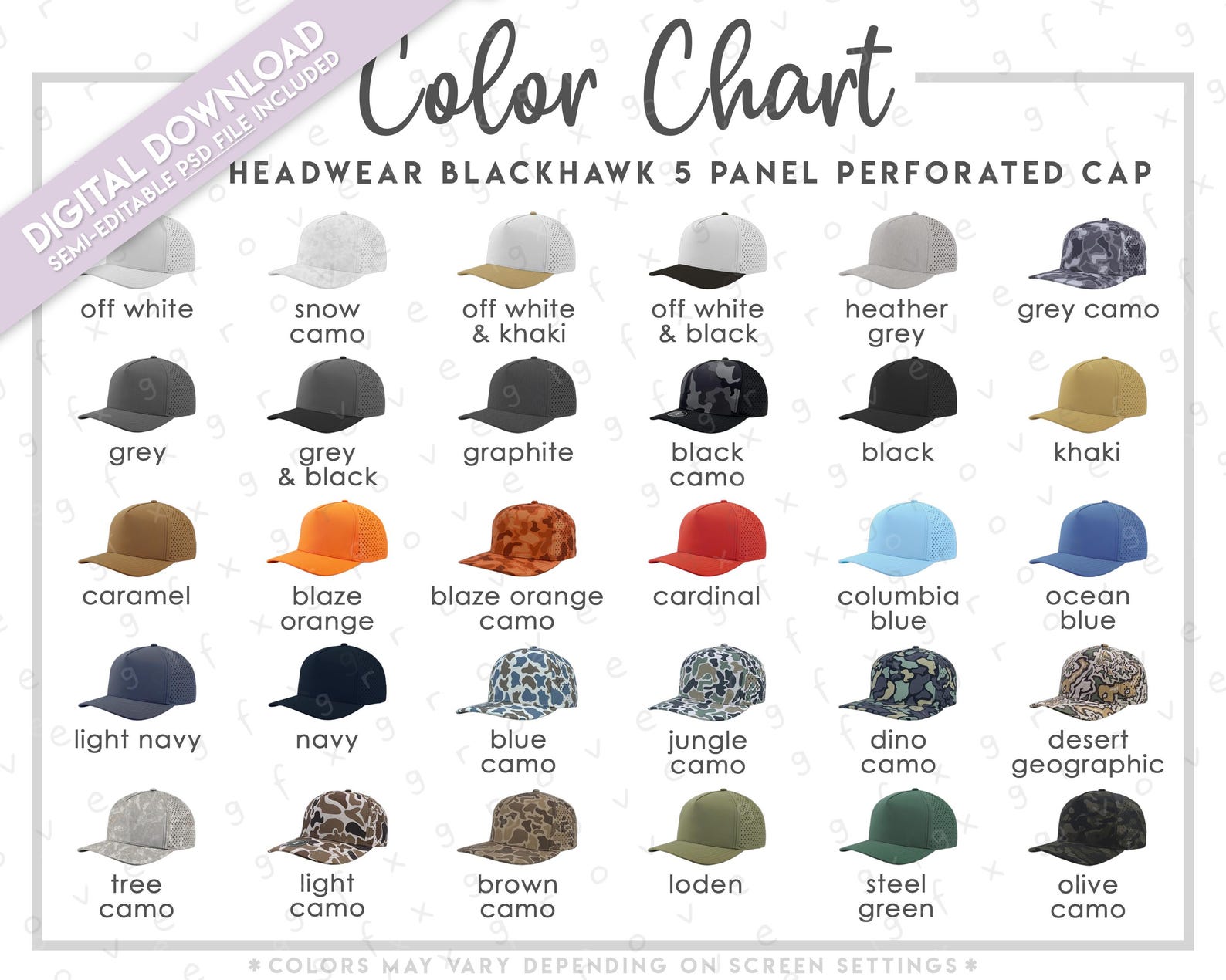 Semi-editable Zapped Headwear Blackhawk Color Chart • Zapped Headwear 5 ...