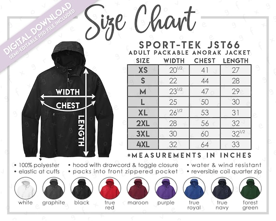 Semi-editable Sport-tek JST66 Size Chart + Color Chart • Sport-tek