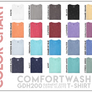Tabla de colores de Hanes ComfortWash GDH200 • 20 COLORES • Tabla de colores de camisetas de manga larga Comfortwash • ComfortWash de Hanes GDH200