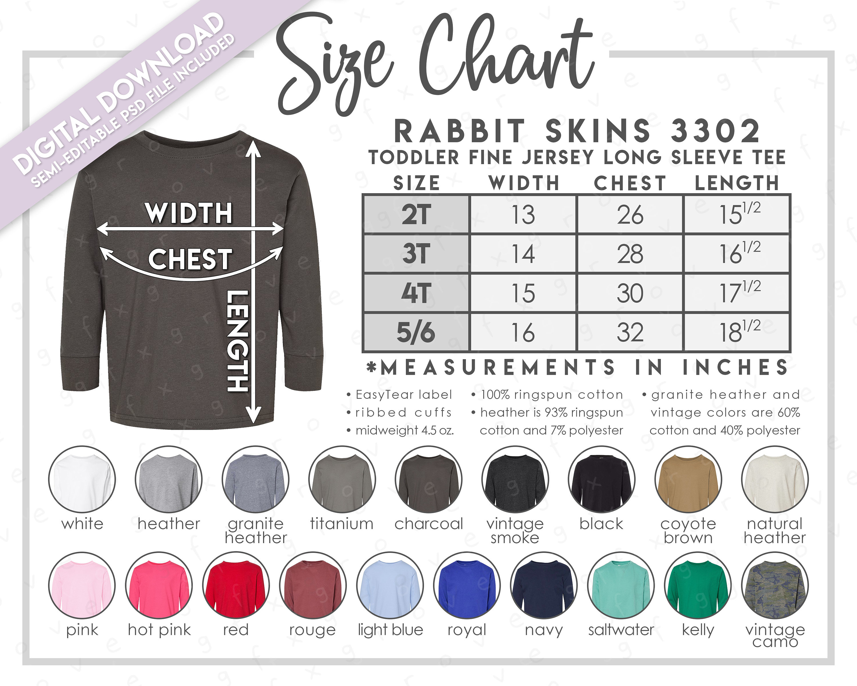 rabbit  2サイズ Semi-editable Rabbit Skins 3302 Size + Color Chart • Rabbit Skins