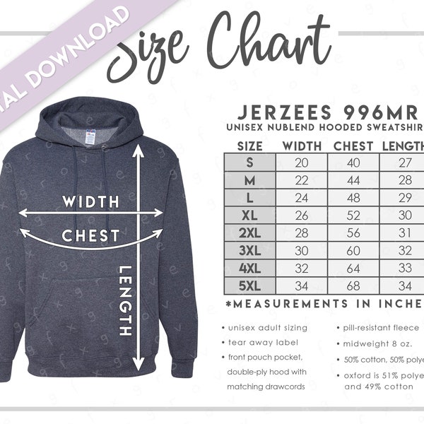 Jerzees 996MR Size Chart • Jerzees Nublend Hoodie Size Chart • Jerzees Hooded Sweatshirt Size Chart • Jerzees 996 Size Chart