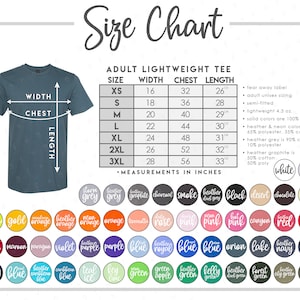 980 Size + Color Chart • 54 COLORS • 980 Short Sleeve T-Shirt Size Chart • 980 Size Chart • 980 Color Chart