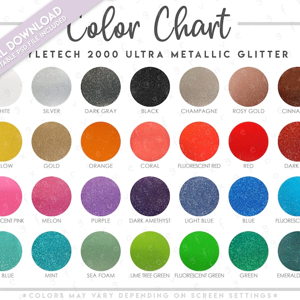 Semi-Editable StyleTech 2000 Ultra Metallic Glitter Color Chart • StyleTech Color Chart • StyleTech Glitter Color Chart • StyleTech Vinyl