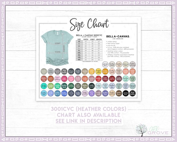 bella 3001cvc size chart