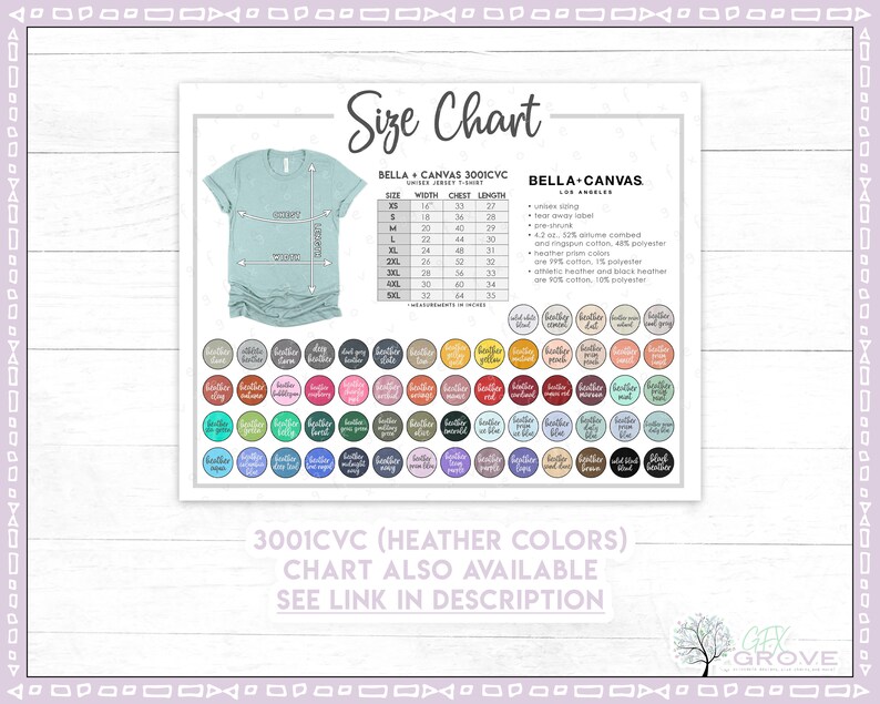 Download Bella Canvas 3001 Size Color Chart ALL 60 COLORS | Etsy