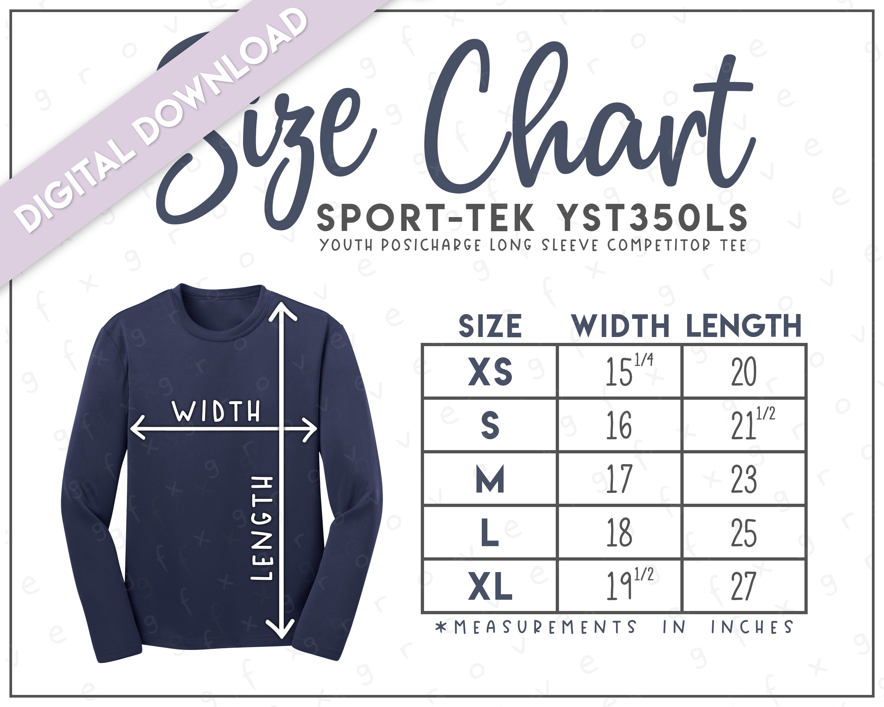 Sport-tek YST350LS Size Chart • Sport-tek Youth Posicharge Long