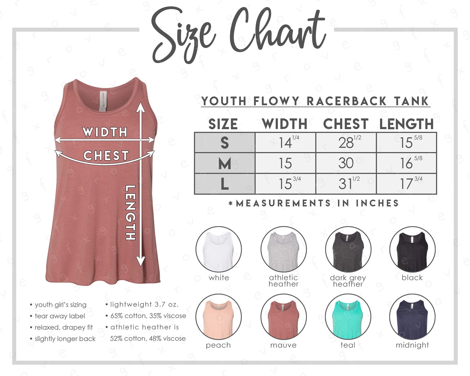bella canvas youth size chart