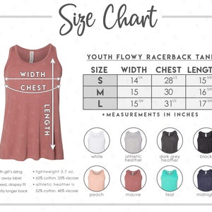 Bella + Canvas 8800Y Tabla de tallas y colores (2 versiones incluidas con y sin marca) • Bella Canvas Youth Flowy Racerback Tank • BC8800Y